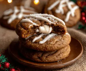 Delicious gingerbread cheesecake cookies with a festive holiday appearance.