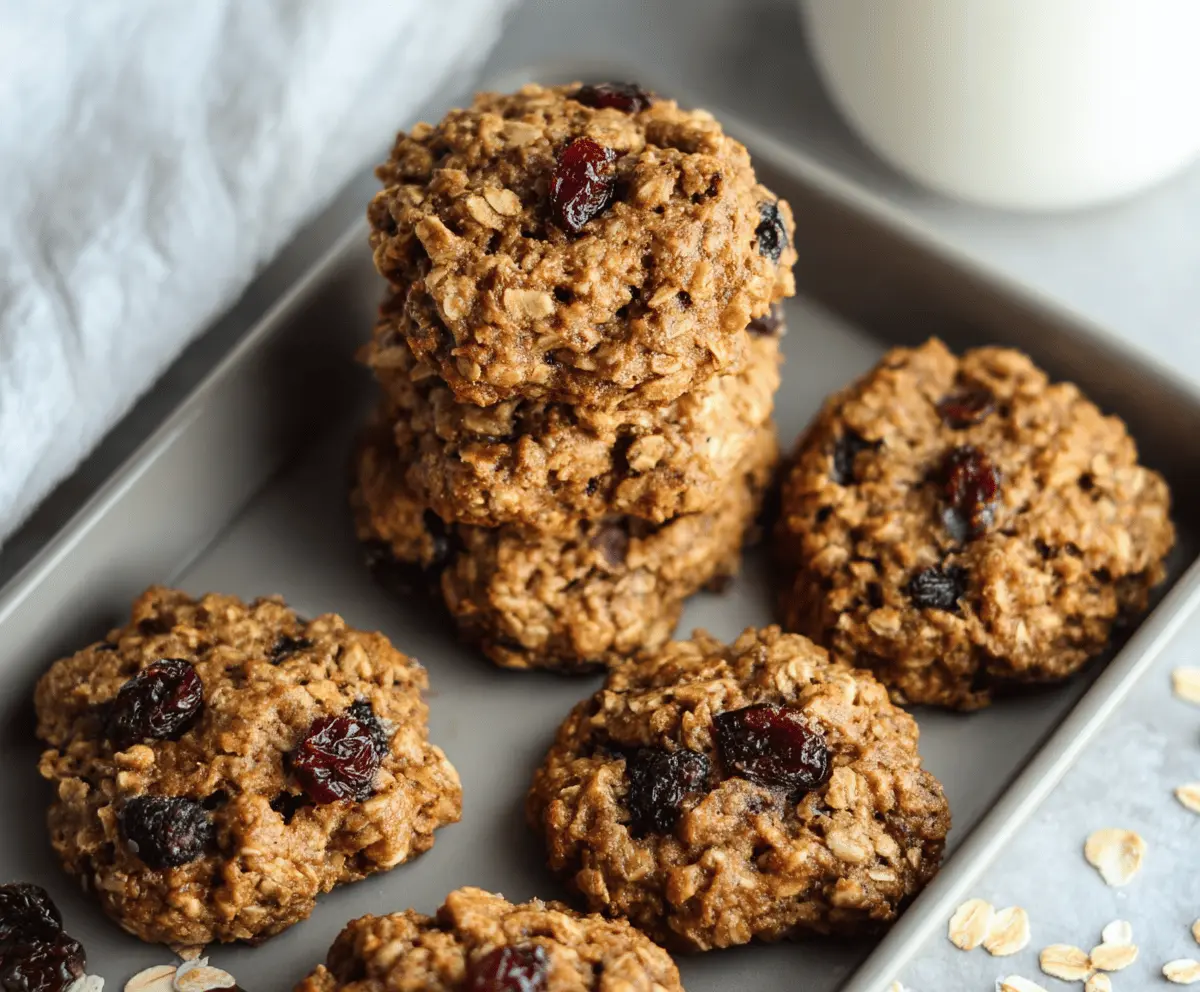 Healthy oatmeal breakfast cookies on a plate with fresh fruit and nuts, perfect for a nutritious start to the day.