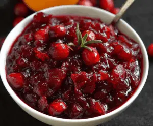 Delicious homemade maple cranberry sauce in a glass bowl, perfect for holiday dinners.