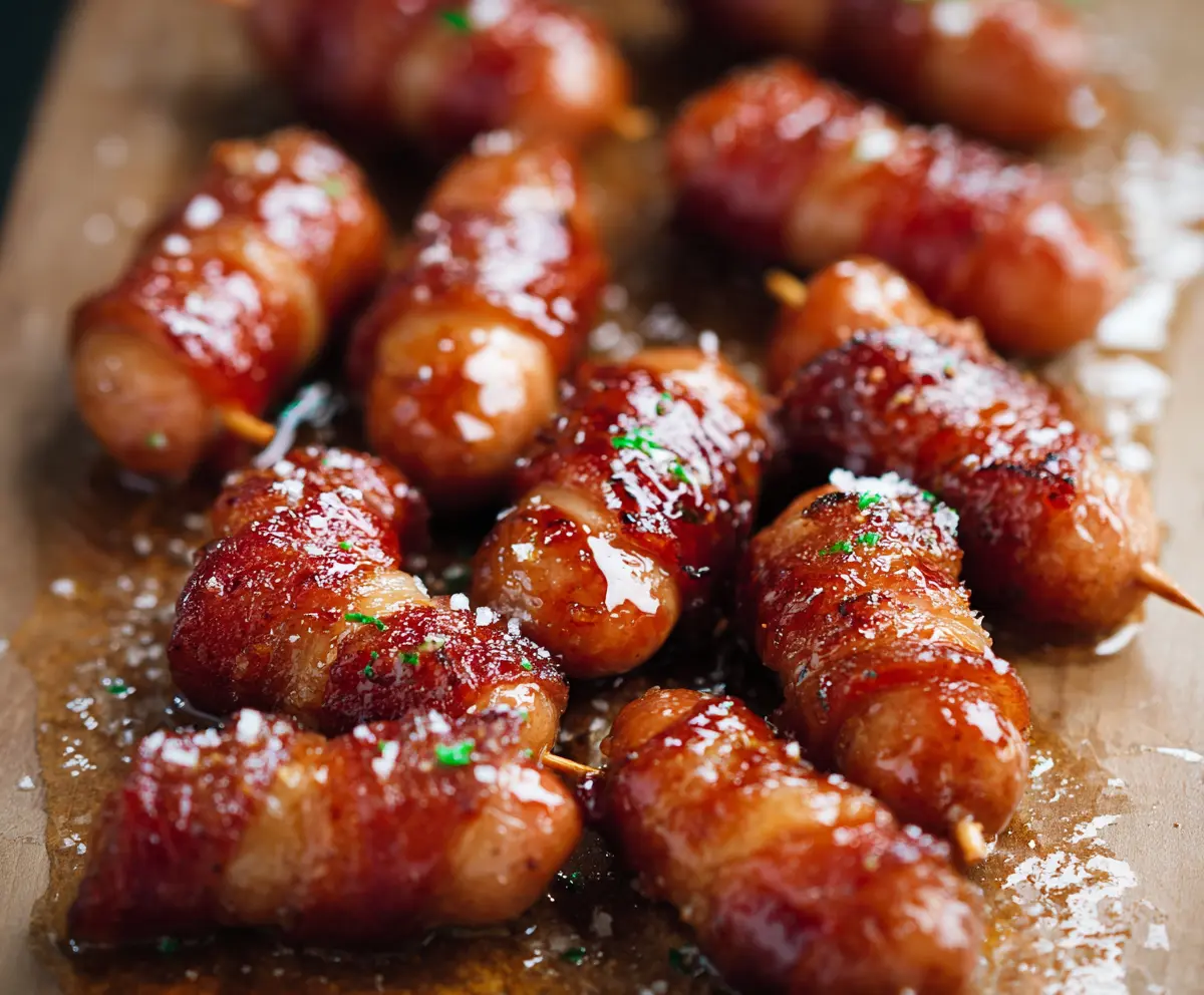 Delicious Maple Glazed Cocktail Smokies garnished with fresh herbs, perfect for parties.