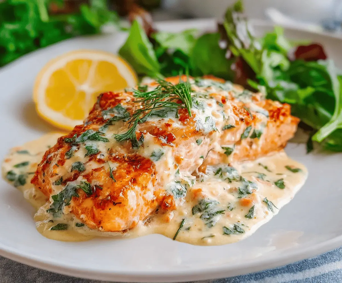 Delicious Marry Me Creamy Herb Salmon topped with fresh herbs and creamy sauce.