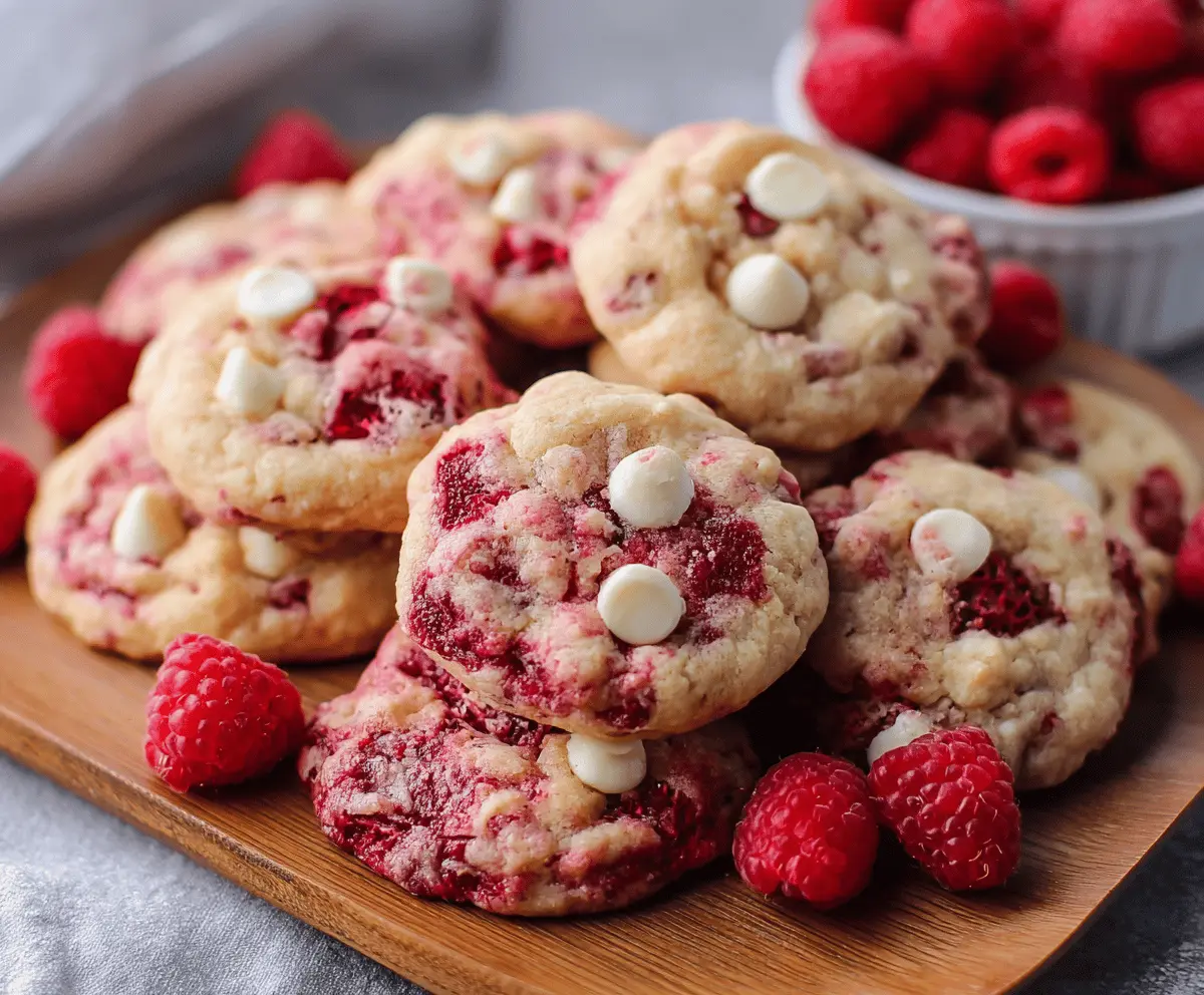 Delicious moist raspberry cookies with fresh raspberries and a soft texture.