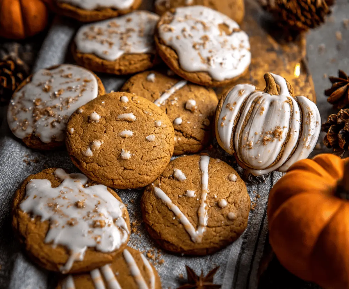 Freshly baked pumpkin gingerbread cookies with a spicy ginger flavor and autumnal spices.