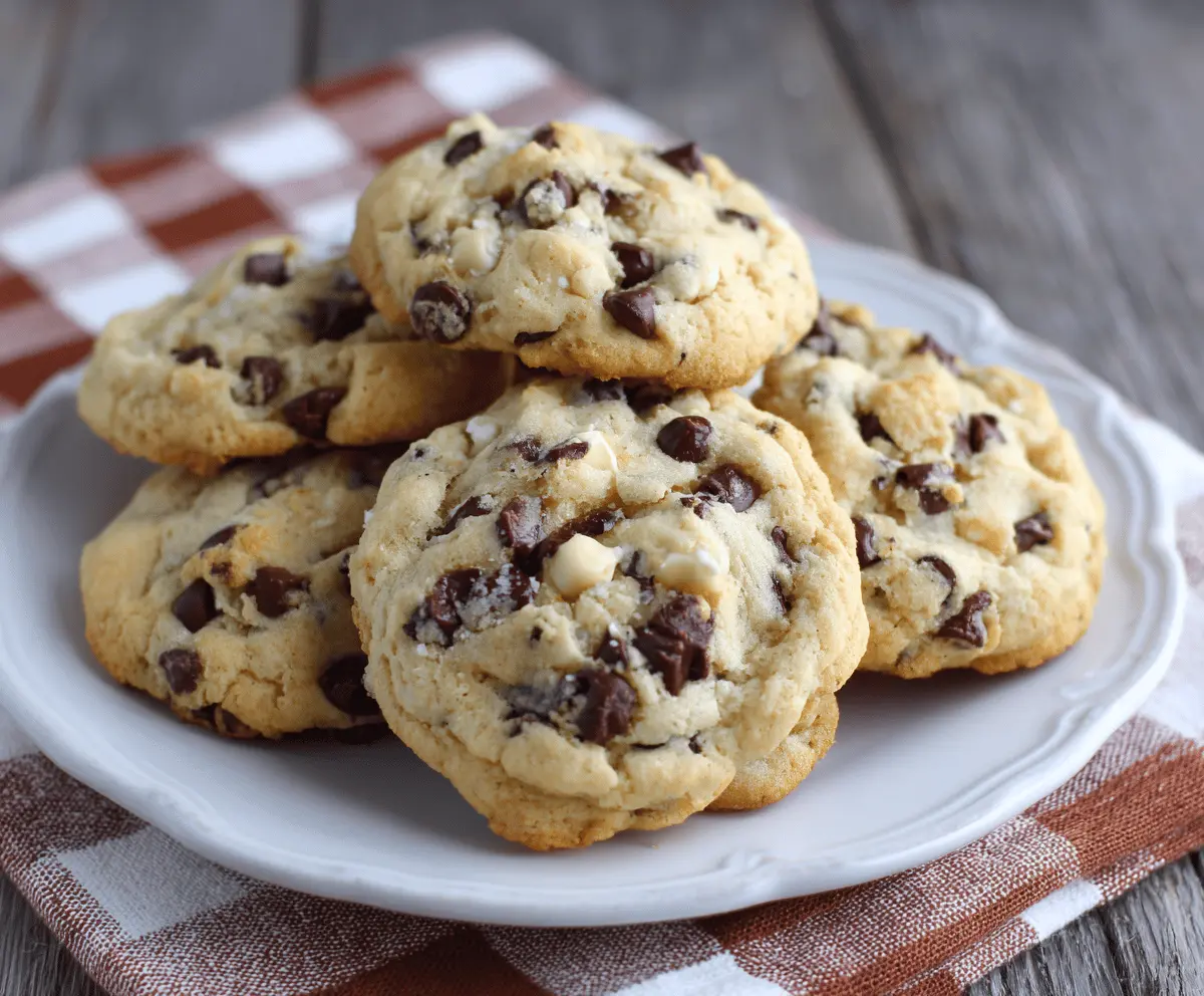 Soft-batch cream cheese chocolate chip cookies on a cooling rack, showcasing a golden-brown crust and gooey chocolate chips.