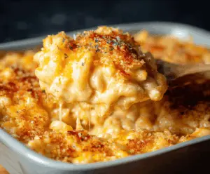 Creamy Southern Baked Mac and Cheese topped with golden crust, perfect comfort food.