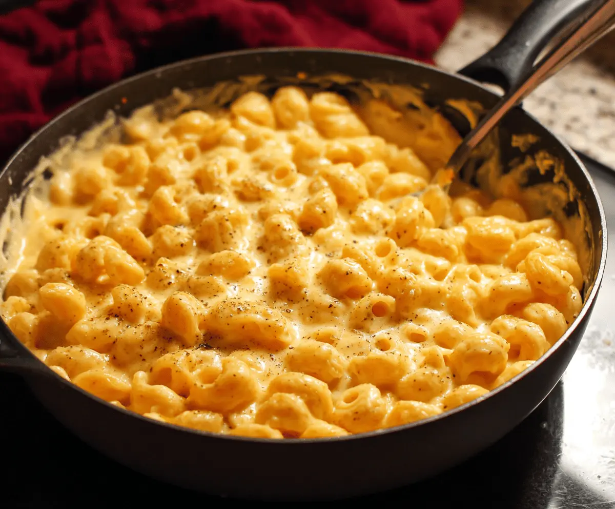 Creamy stovetop mac and cheese served in a rustic bowl, perfect comfort food recipe.