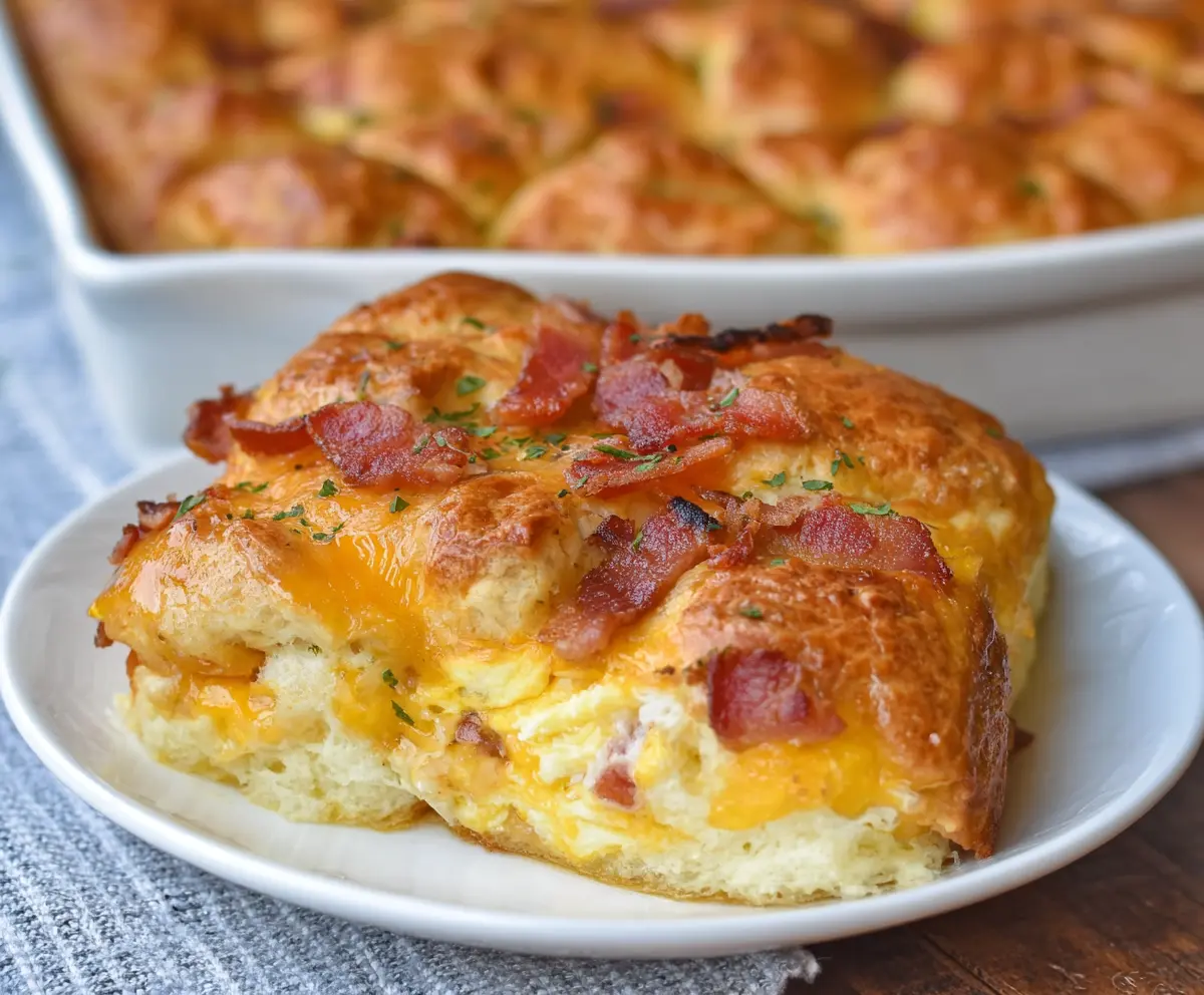 Delicious Bacon, Egg, and Cheese Biscuit Bake fresh out of the oven.