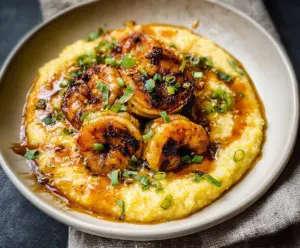 Delicious blackened shrimp served over creamy cheesy grits, a flavorful southern seafood dish