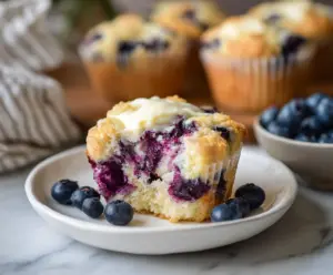Delicious Blueberry Cream Cheese Protein Muffins fresh out of the oven, perfect for a healthy breakfast or snack.