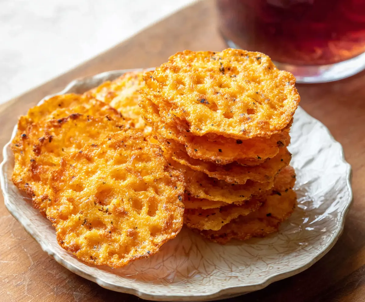 Golden cheddar cheese crisps baked to perfection, crispy and cheesy snack.