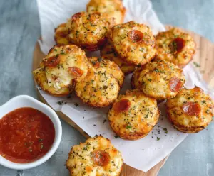 Delicious cheesy pepperoni bites served on a platter, perfect for snacks or parties.