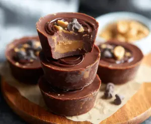 Delicious chocolate peanut butter fat bombs on a plate, perfect for low-carb snacks.