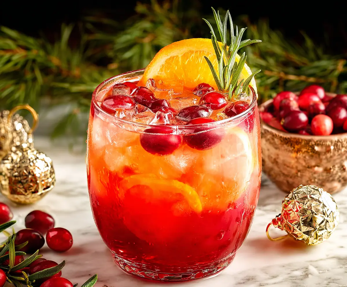 Festive Christmas Punch in a glass pitcher with colorful garnishes for holiday celebration