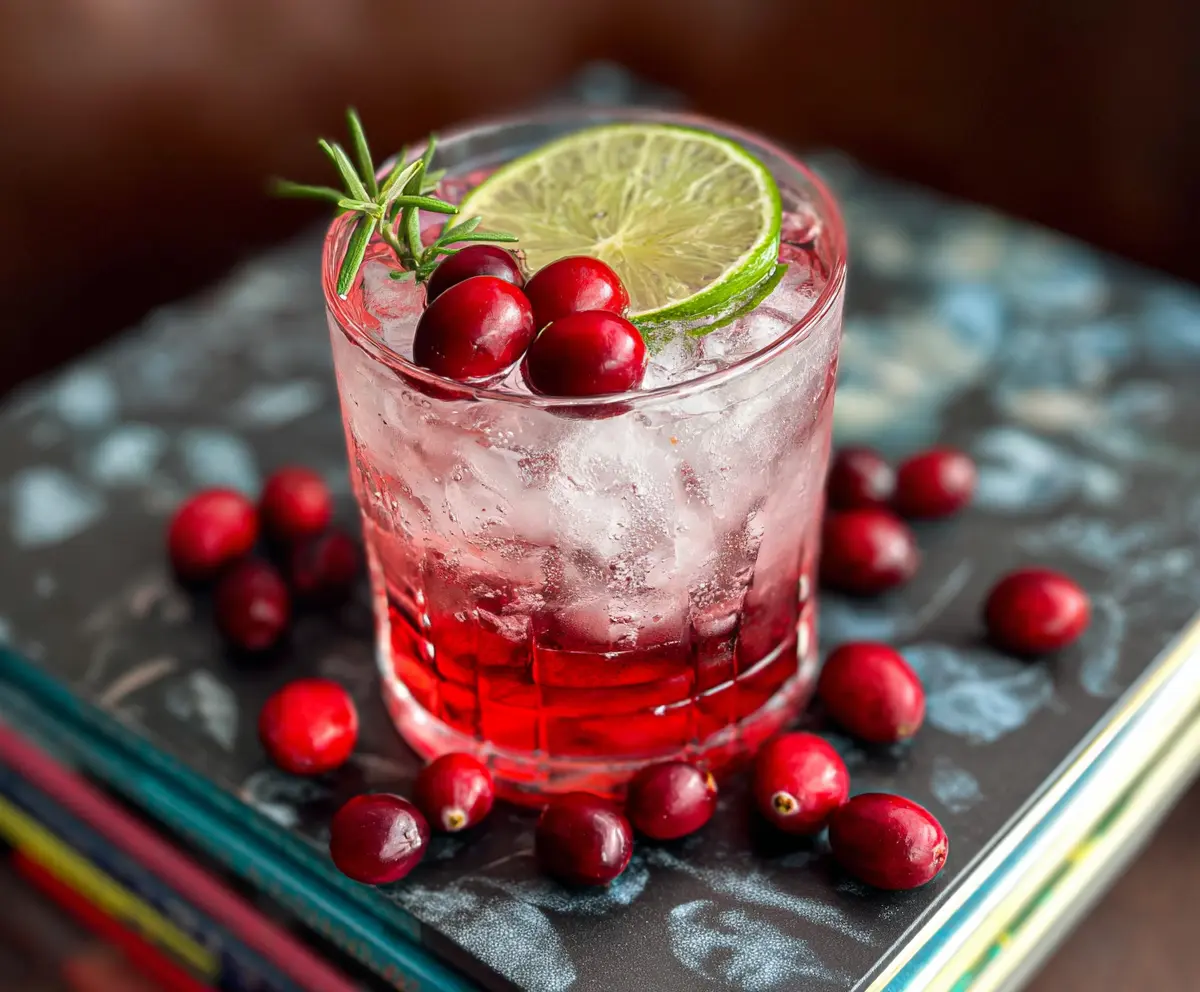 Refreshing Cranberry Gin and Tonic cocktail garnished with fresh cranberries and lime slice for festive celebrations