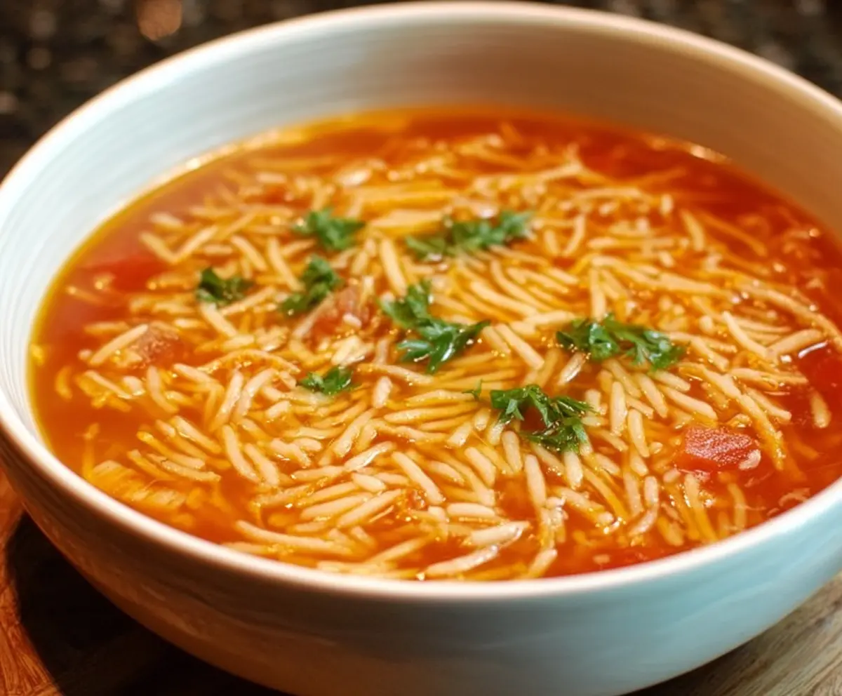 Delicious bowl of Fideo Pasta Soup with noodles, vegetables, and broth