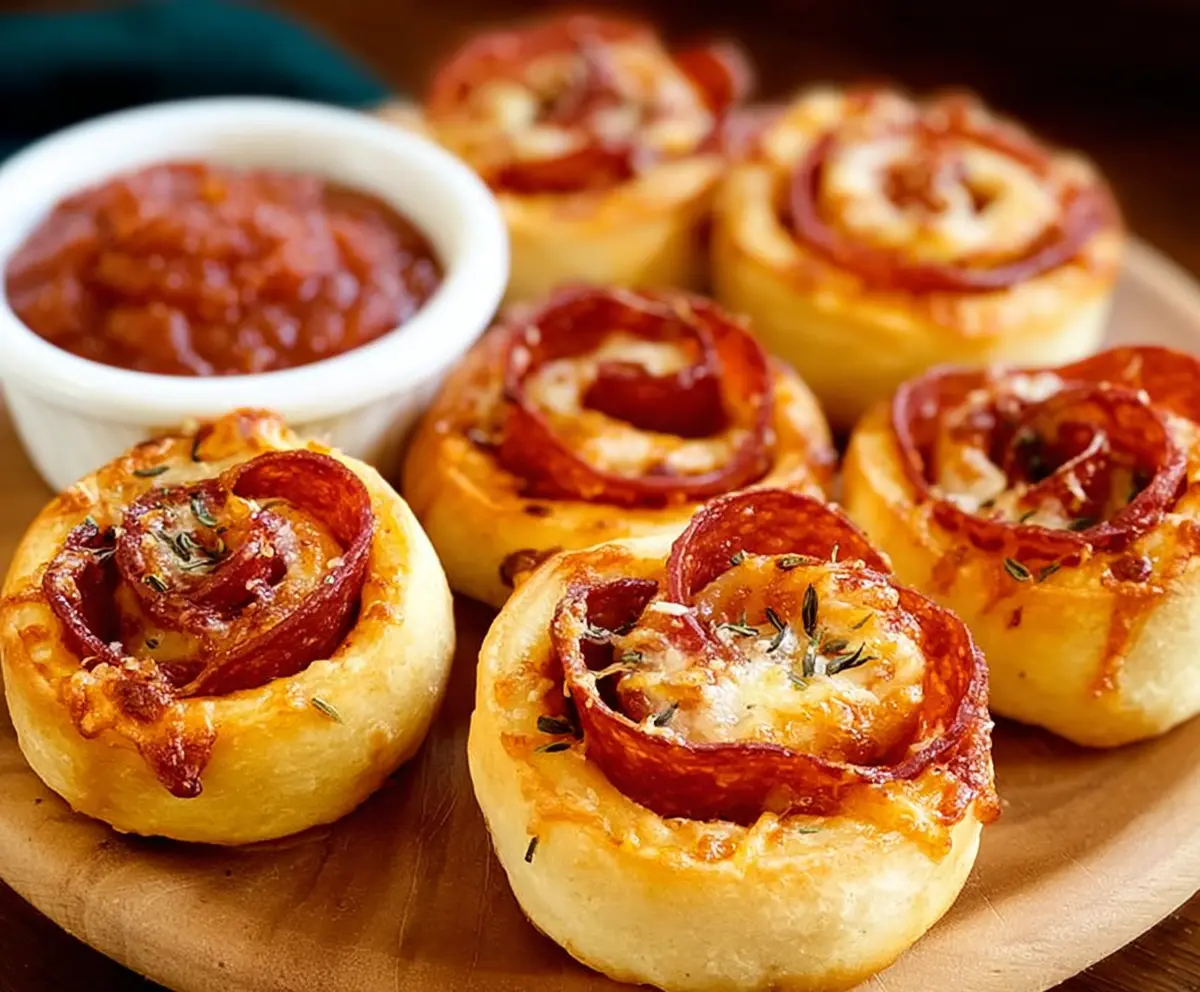 Delicious pepperoni pinwheels with melted cheese and flaky dough for a savory appetizer.