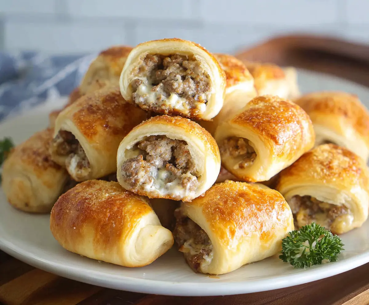 Delicious Sausage Cream Cheese Crescent Bites on a serving platter, perfect for appetizers and parties.