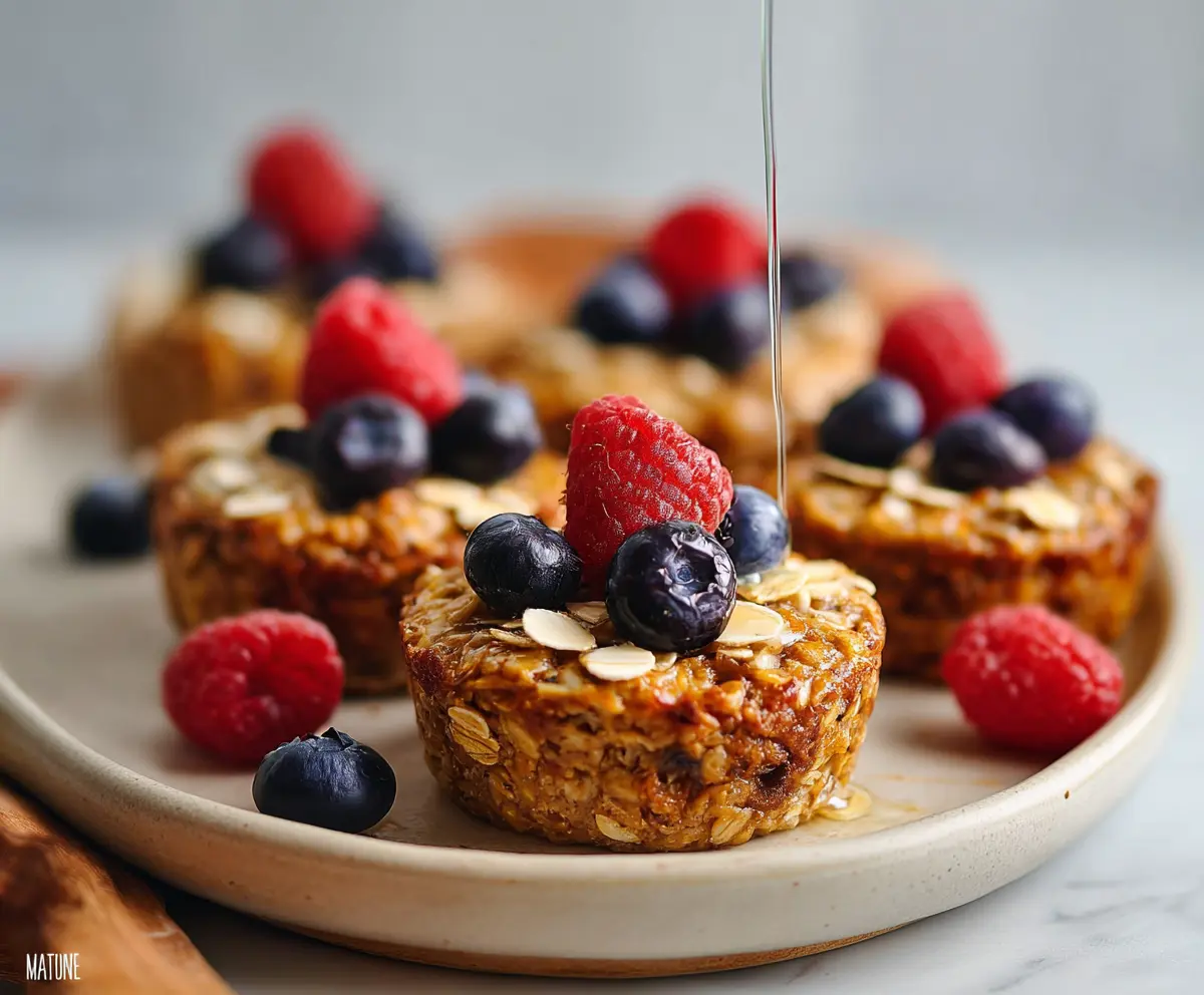 Delicious baked oatmeal cups with fresh fruit and nuts, perfect for a healthy breakfast.