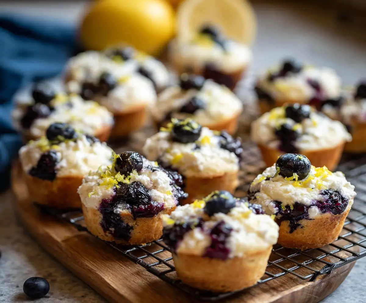 Delicious blueberry and lemon zest cottage cheese bites garnished with fresh blueberries and lemon zest.