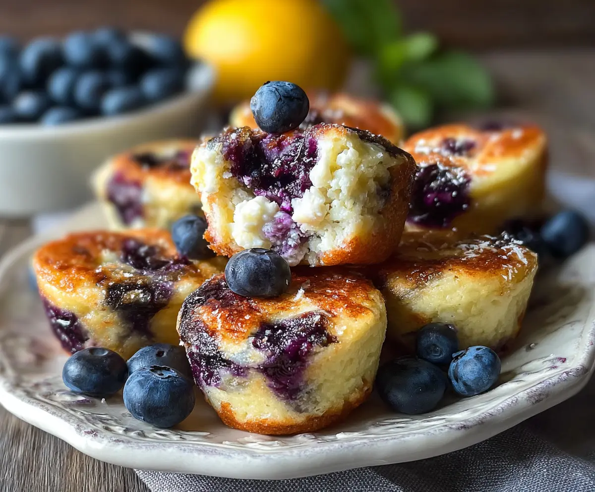 Delicious blueberry lemon cottage cheese pancake bites on a white plate, perfect for breakfast or brunch.