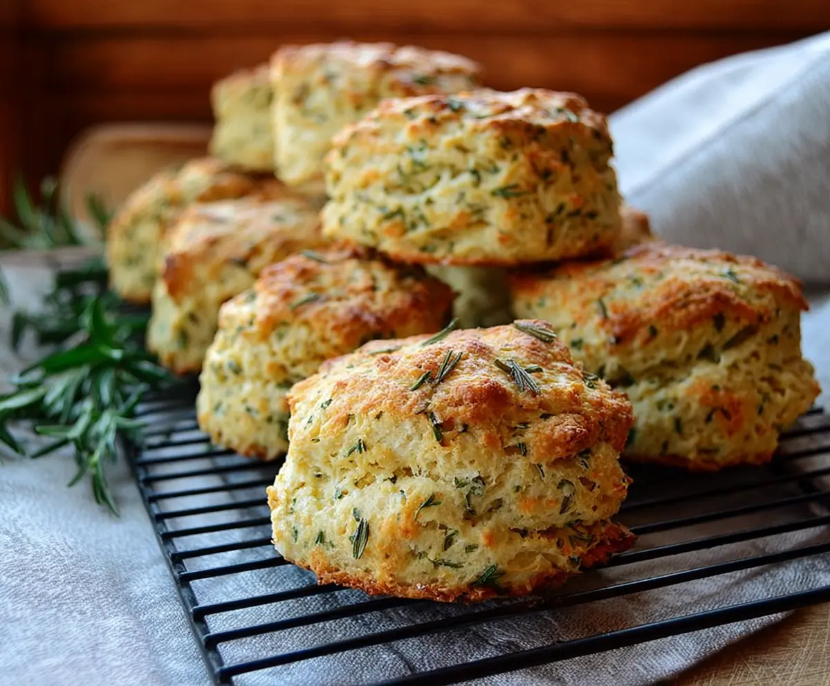 Delicious homemade cottage cheese and herb biscuits on a rustic plate, perfect for breakfast or snack.