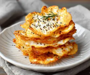 Crispy homemade cottage cheese chips with herbs and spices, healthy snack option