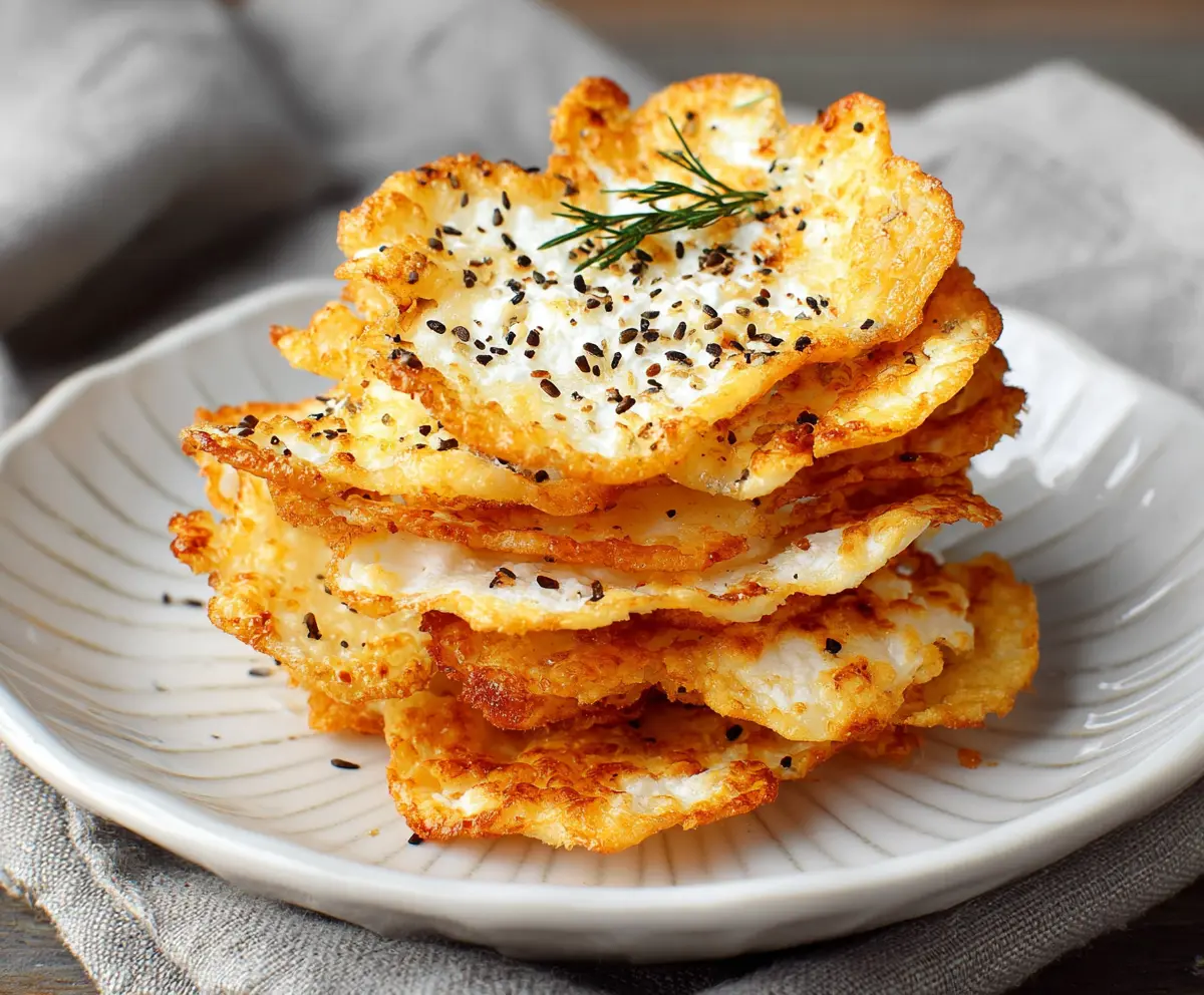 Crispy homemade cottage cheese chips with herbs and spices, healthy snack option