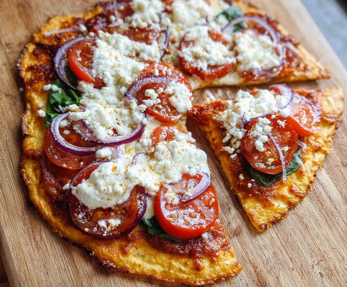 Delicious cottage cheese flatbread pizza with fresh herbs and melted cheese