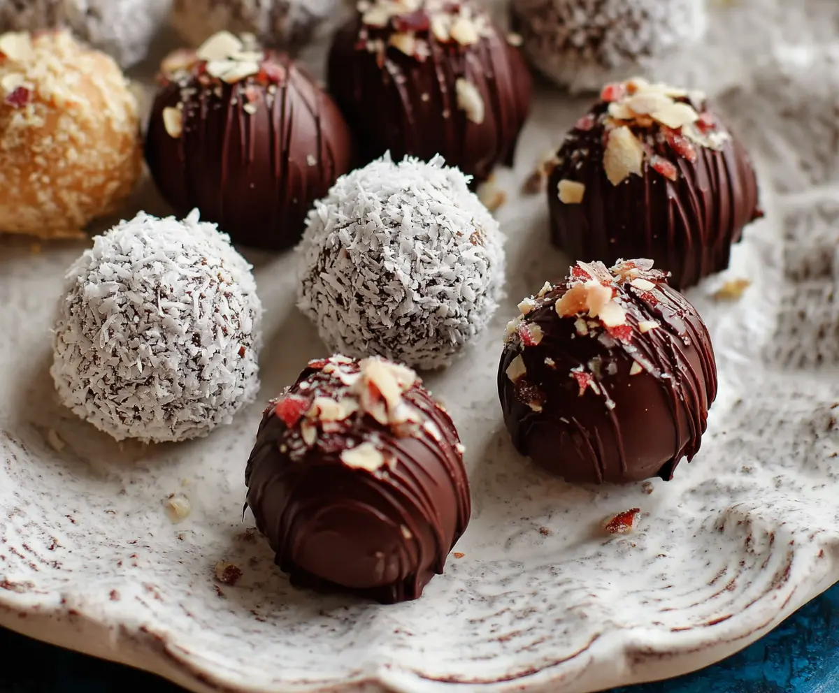 Delicious cottage cheese truffles layered with chocolate and topped with nuts, perfect for healthy snacks and sweet treats.