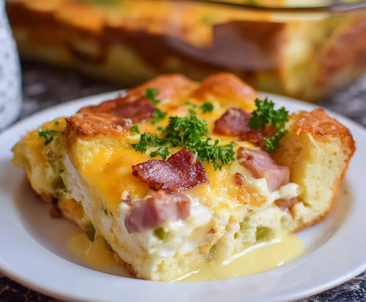 Delicious Eggs Benedict Casserole with perfectly cooked eggs and savory hollandaise sauce.