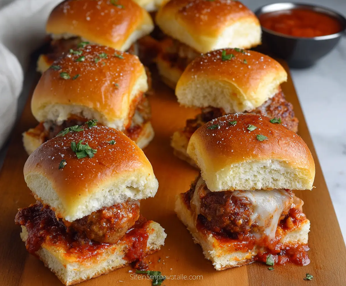 Delicious Game Day Meatball Sliders with melted cheese and fresh herbs, perfect for parties.