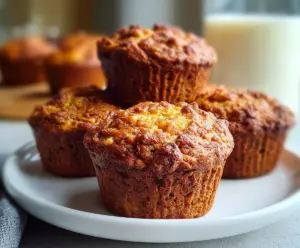 Delicious gingerbread cottage cheese breakfast muffins garnished with cinnamon and sugar.