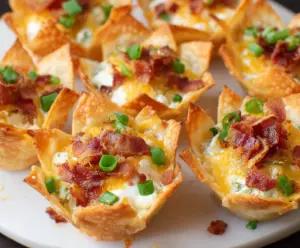 Delicious jalapeño popper wonton cups filled with creamy cheese and spicy jalapeños, perfect appetizer for parties.