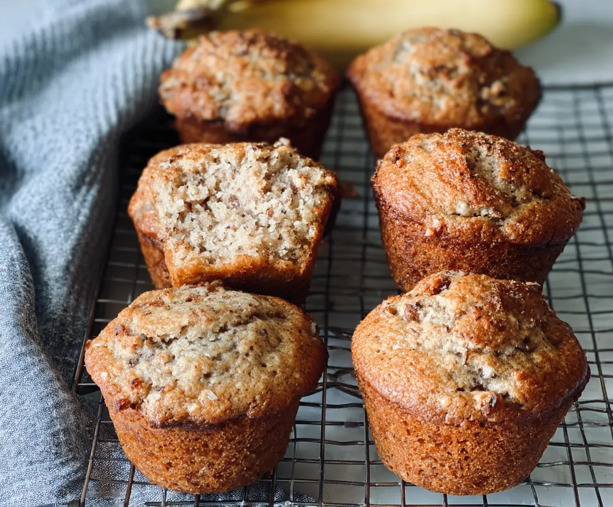 Delicious sourdough discard banana bread muffins on a baking tray, perfect for breakfast or snack.
