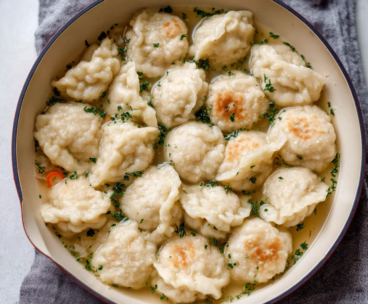 Delicious homemade sourdough discard dumplings ready to serve.