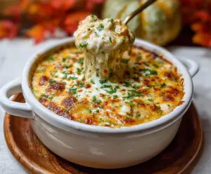 Delicious White Chicken Chili Cottage Cheese Winter Bake served hot in a bowl.