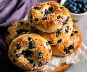 Delicious homemade blueberry bagels made with just four simple ingredients.