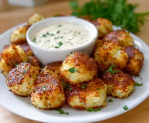 Crunchy cottage cheese cauliflower tots served on a plate, perfect for healthy snacking.