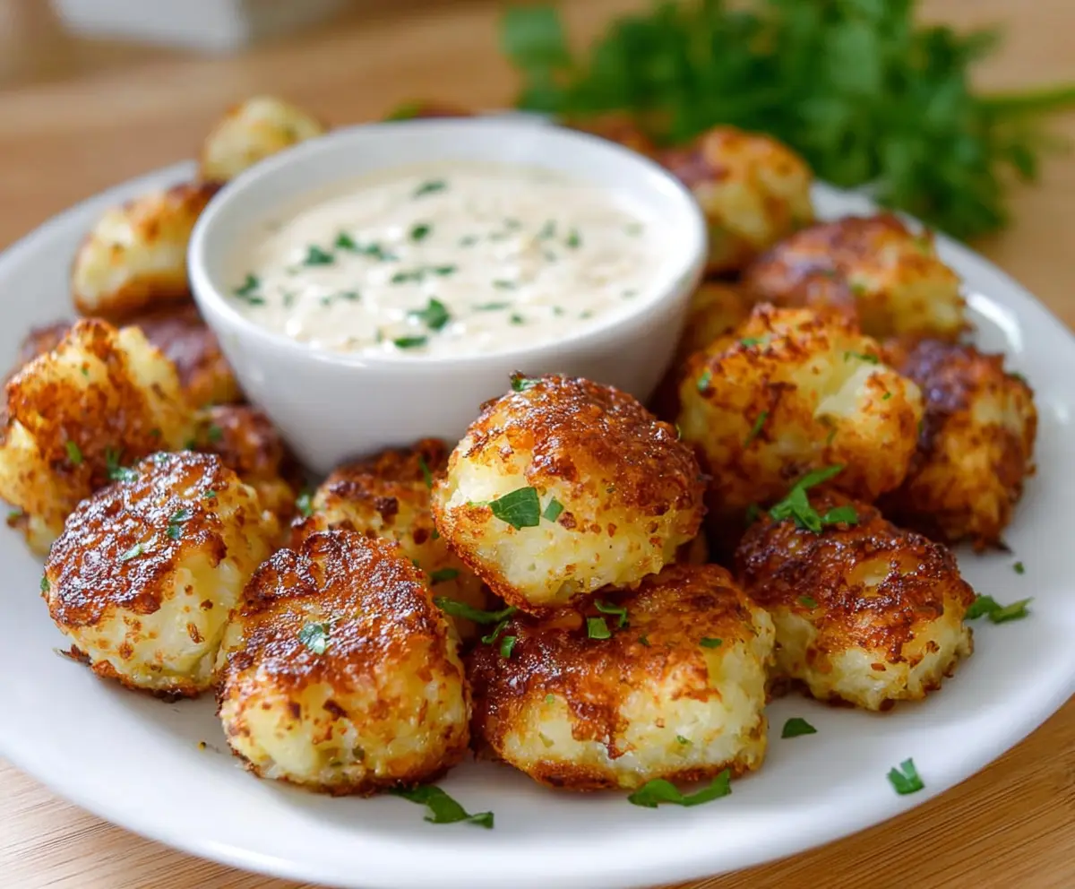 Crunchy cottage cheese cauliflower tots served on a plate, perfect for healthy snacking.