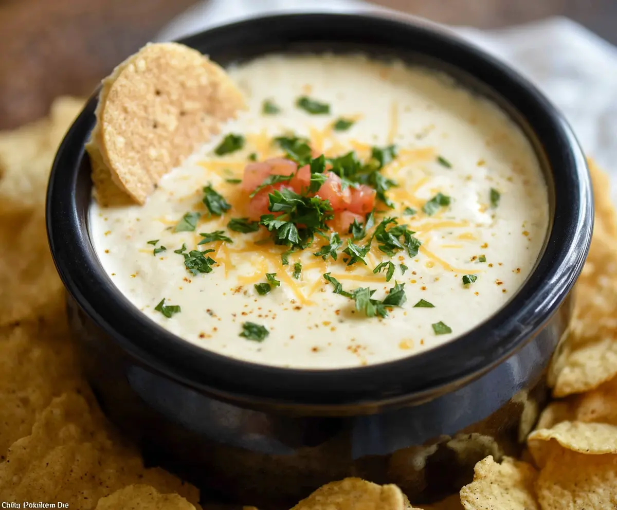 Creamy Crock Pot White Cheese Dip in a serving bowl, perfect for parties and movie nights.