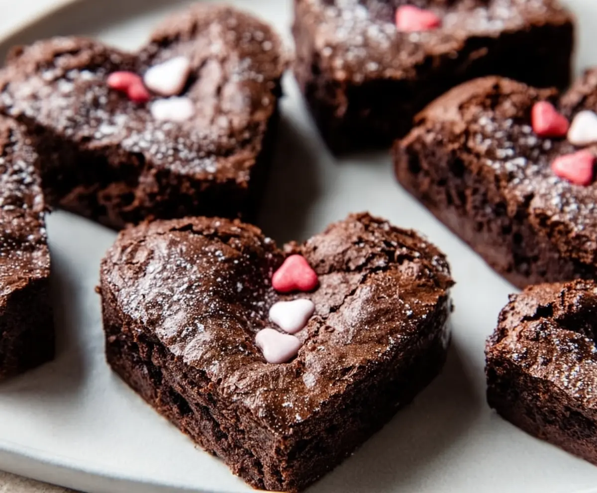 Delicious heart-shaped brownies with rich chocolate glaze for Valentine's Day.