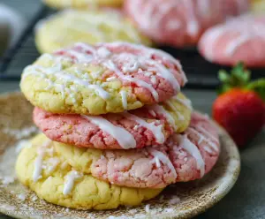Fresh lemon and ripe strawberries in Lemon Strawberry Cookies for a zesty, fruity treat.