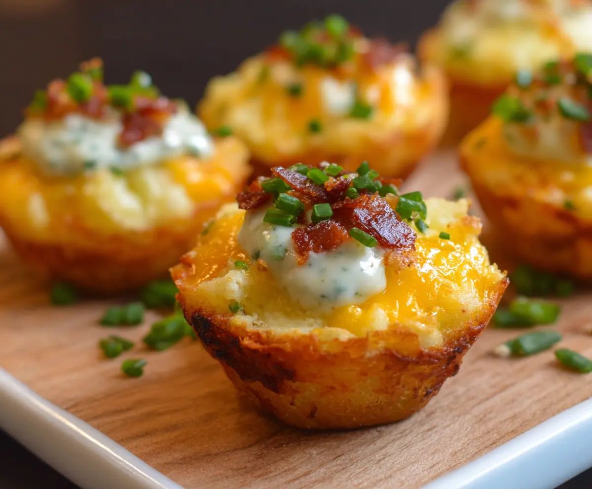 Delicious mashed potato bites garnished with herbs served on a plate