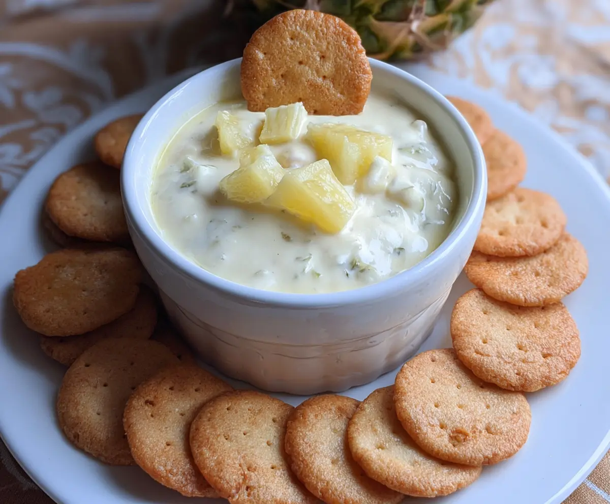 Delicious pineapple dip served with fresh fruit for a tropical snack.
