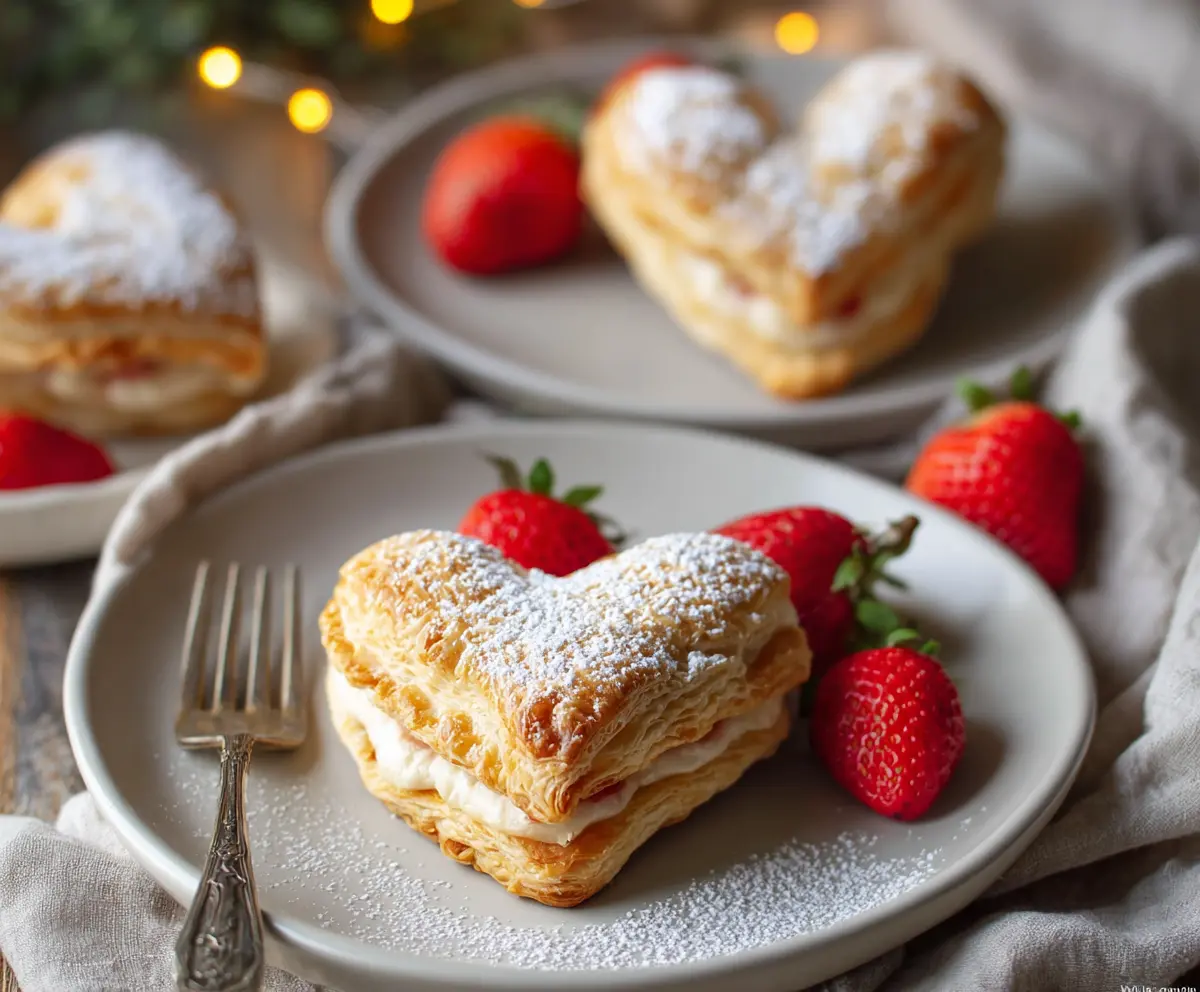 Delicious puff pastry hearts filled with sweet or savory ingredients, perfect for appetizers or snacks.