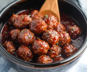 Delicious raspberry chipotle meatballs served on a plate, perfect for appetizer or dinner.