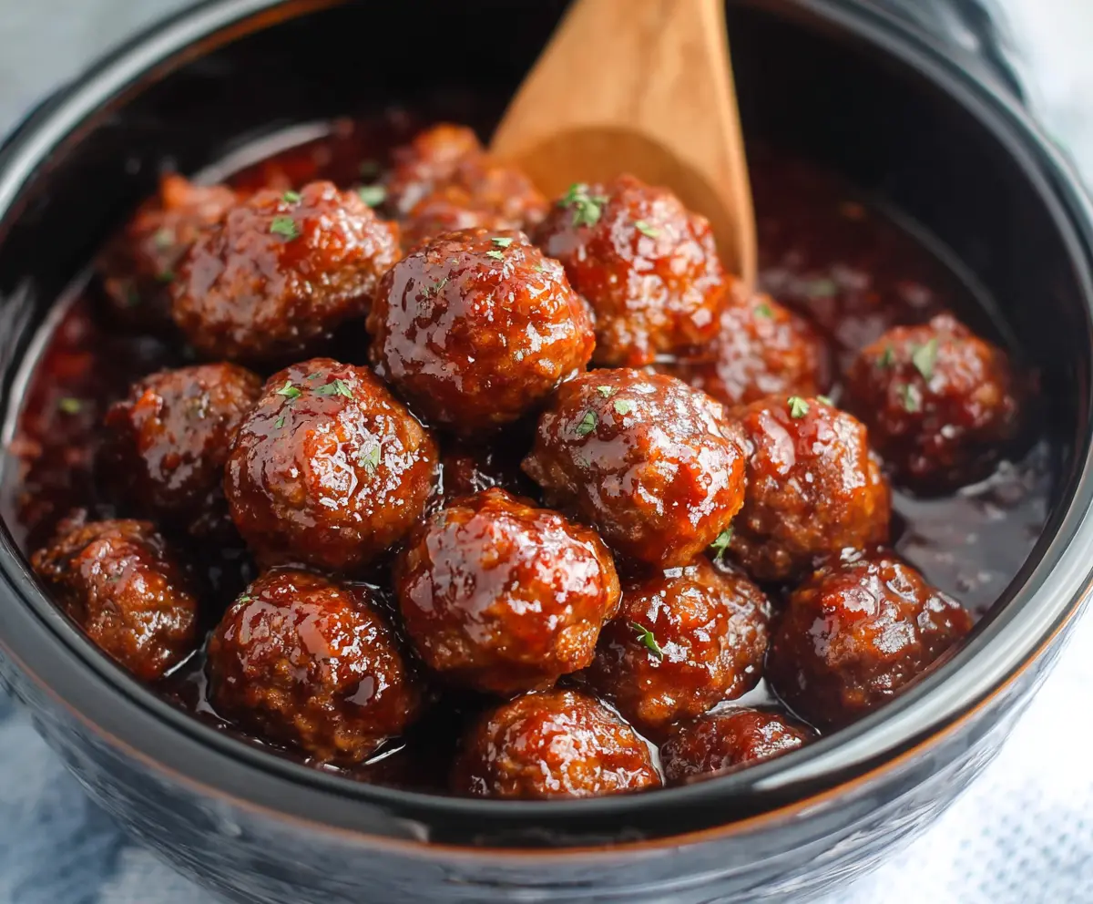 Delicious raspberry chipotle meatballs served on a plate, perfect for appetizer or dinner.