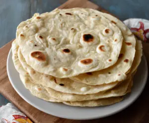 Delicious homemade sourdough butter tortillas fresh out of the pan.