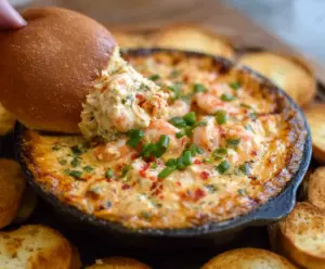 Delicious Spicy Louisiana Shrimp Dip served with fresh herbs and lemon wedges.