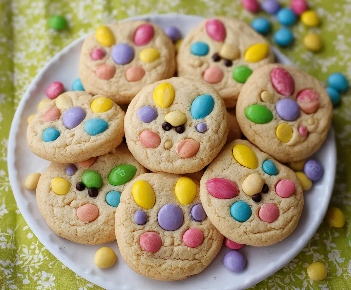 Delicious Easter Bunny M&M's Cookies with colorful candy toppings for festive treats.